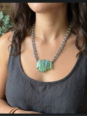 Green Quartz  stainless steel  chain